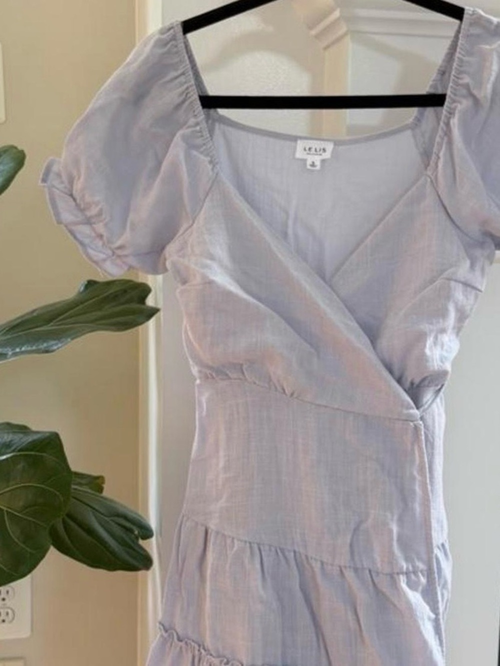 Le Lis Lavender Puff-Sleeve Wrap Midi Dress